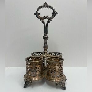 Elkington Silver plate Cruet Set Carousel Condiment Caddy 4 Spots Stamp Antique